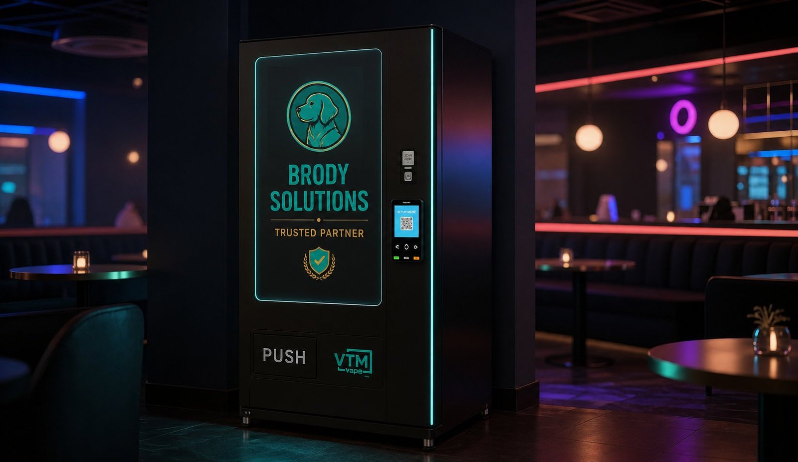 A Brody Solutions vending machine placed at a nightclub entrance