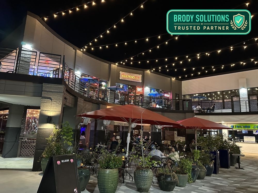 The Independent, an open-air nightlife venue strung with string lights